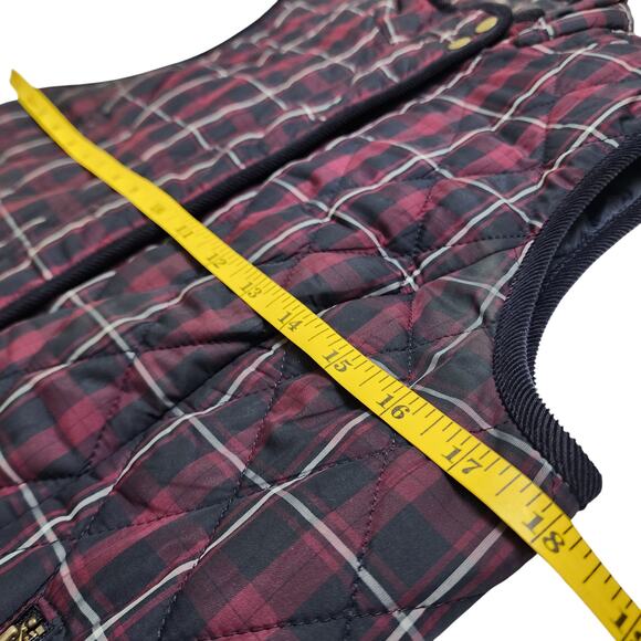 Talbots Womens Quilted Plaid Vest Size Small Petite Red Navy Full Zip Snap Front - Picture 10 of 12